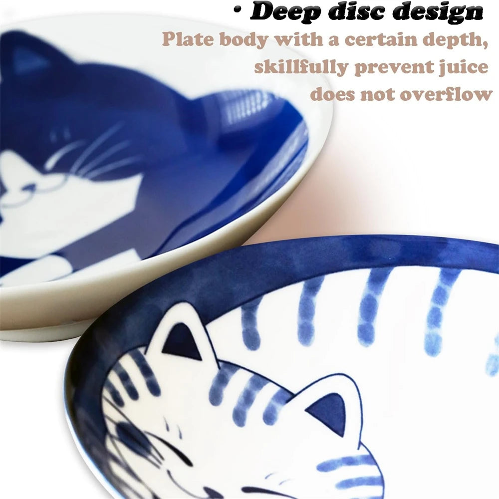 1/4pcs Ceramic Dessert Sauce Dish Tableware Japanese Style Creative Cartoon Lucky Cat Pattern Shape Fruit Sushi Plates