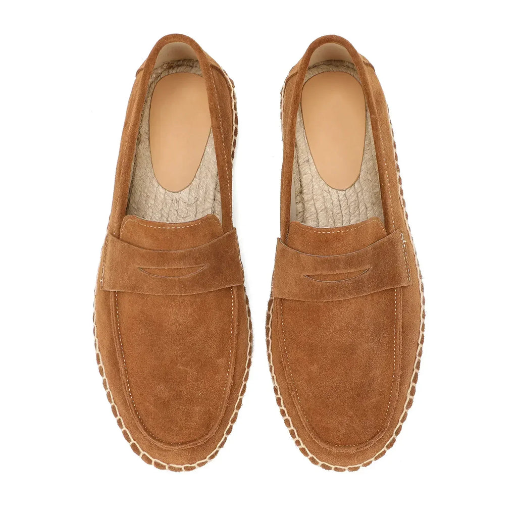 Men's Jute Espadrilles Slip on Loafers Cow Suede Leather Casual Shoes