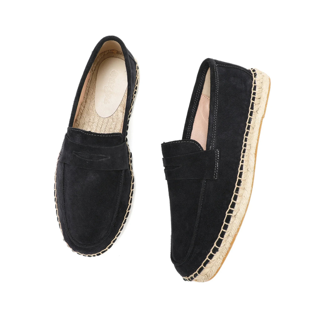 Men's Jute Espadrilles Slip on Loafers Cow Suede Leather Casual Shoes